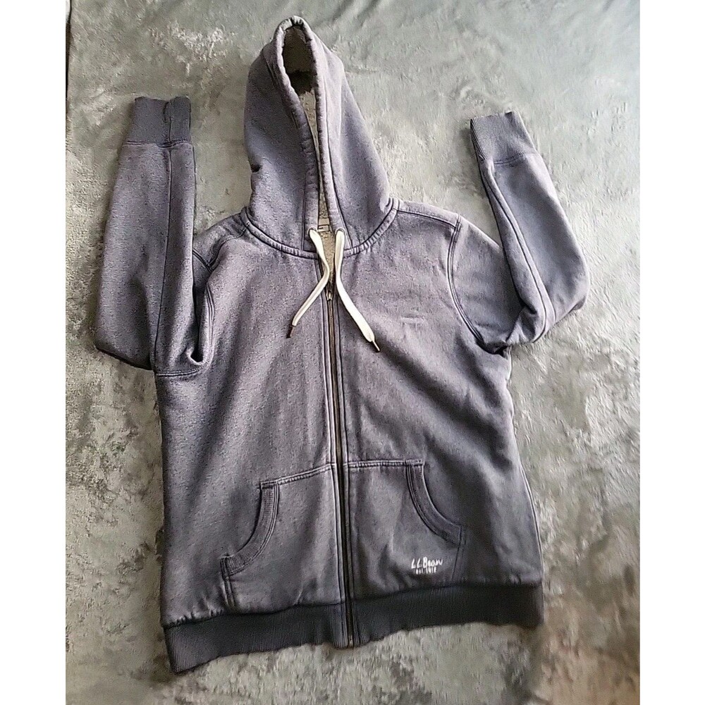 LL Bean Hoodie Men Large Gray Outdoor Long Sleeve FullZip Fleece Sweater Preppy